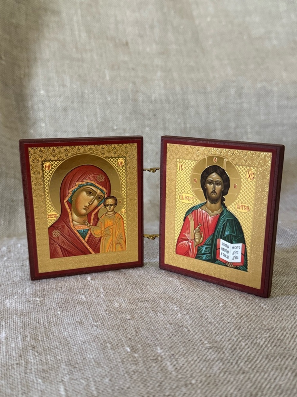 Small Folding Orthodox Icon: Jesus Christ & Virgin Mary